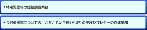 特定資産等の価格調査業務,金銭債権等についての、合意された手続（AUP）の実施及びレターの作成業務